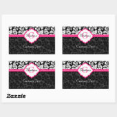 Zwarte witte en roze Floral Damaskers Rechthoekige Sticker (Vel)