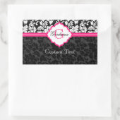 Zwarte witte en roze Floral Damaskers Rechthoekige Sticker (Tas)