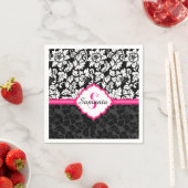 Zwarte witte en roze  Floral Damaskers Servetten (Insitu)