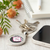 Zwarte witte en roze  Floral Damaskers Sleutelhanger (Zijkant)