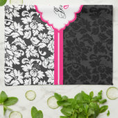Zwarte witte en roze  Floral Damaskers Theedoek (Gevouwen)