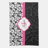 Zwarte witte en roze  Floral Damaskers Theedoek (Verticaal)