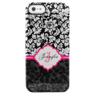 Zwarte witte en roze  Floral Damaskers Doorzichtig iPhone SE/5/5s Hoesje
