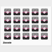Zwarte witte en roze  Floral Damaskers Vierkante Sticker (Vel)