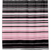 Zwarte, witte en roze horizontale lijn douchegordijn (Voorkant)