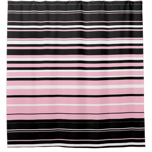 Zwarte, witte en roze horizontale lijn douchegordijn (Voorkant)