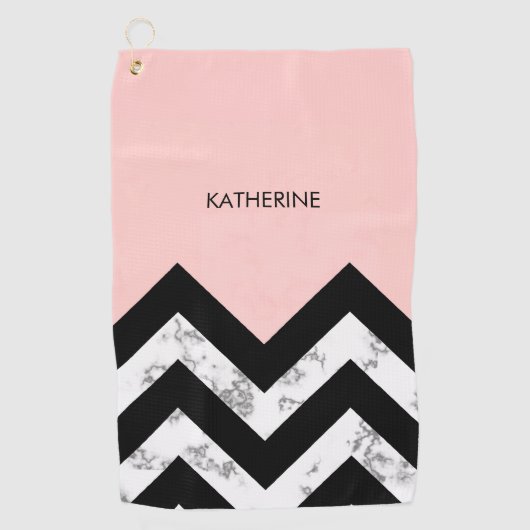 Zwarte witte en roze kleurstoffen golfhanddoek (Voorkant)