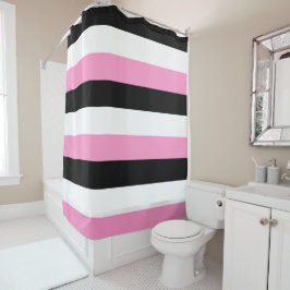 Zwarte, witte en roze strepen douchegordijn