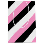 Zwarte, witte en roze strepen medium cadeauzakje (Voorkant)