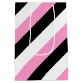 Zwarte, witte en roze strepen medium cadeauzakje (Achterkant)