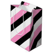 Zwarte, witte en roze strepen medium cadeauzakje (Achterkant Gekanteld)