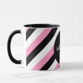 Zwarte, witte en roze strepen mok (Links)