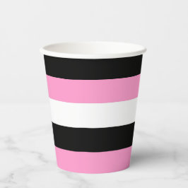 Zwarte, witte en roze strepen papieren bekers