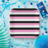 Zwarte, witte en roze strepen papieren bordje (Feest)