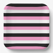 Zwarte, witte en roze strepen papieren bordje (Voorkant)