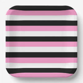 Zwarte, witte en roze strepen papieren bordje