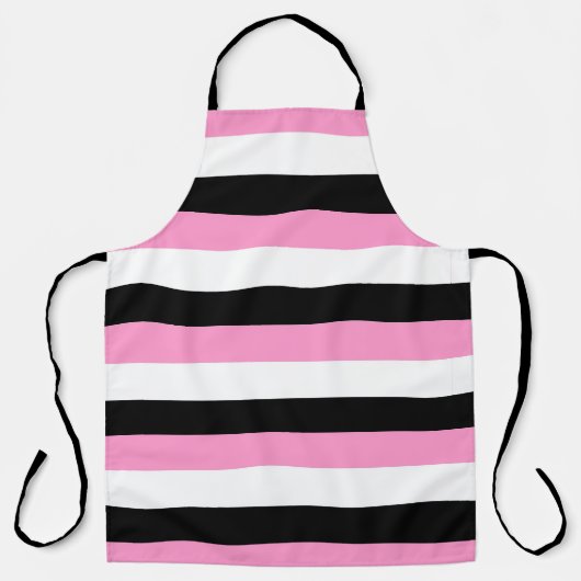 Zwarte, witte en roze strepen schort (Voorkant)