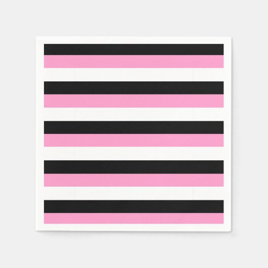 Zwarte, witte en roze strepen servet (Voorkant)