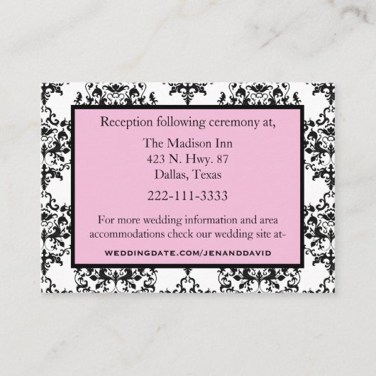 Zwarte, witte en roze trouwkaarten informatiekaartje (Voorkant)