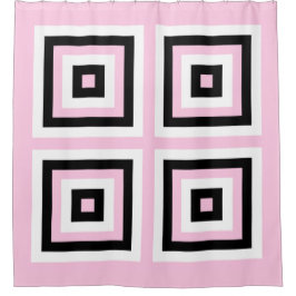 Zwarte, Witte en Roze Vierkanten Douchegordijn
