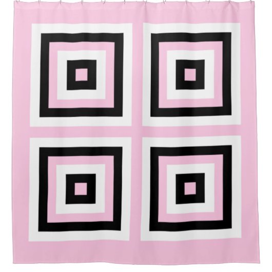 Zwarte, Witte en Roze Vierkanten Douchegordijn (Voorkant)