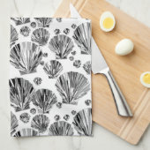 Zwarte, witte en zilvergrijze zeeschelpen theedoek (Quarter Fold)