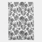 Zwarte, witte en zilvergrijze zeeschelpen theedoek (Verticaal)