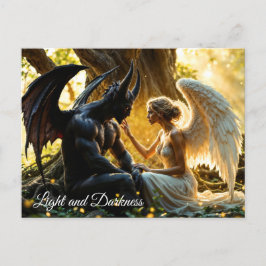 Zwarte witte engel demon mystiek bos briefkaart