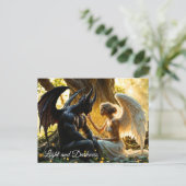 Zwarte witte engel demon mystiek bos briefkaart (Staand voorkant)