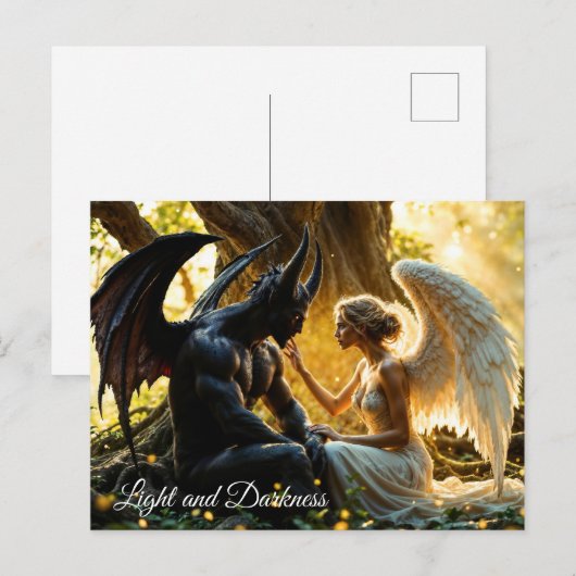 Zwarte witte engel demon mystiek bos briefkaart (Voorkant / Achterkant)