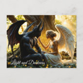 Zwarte witte engel demon mystiek bos briefkaart (Voorkant)