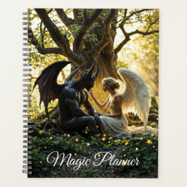 Zwarte witte engel demon mystiek bos planner