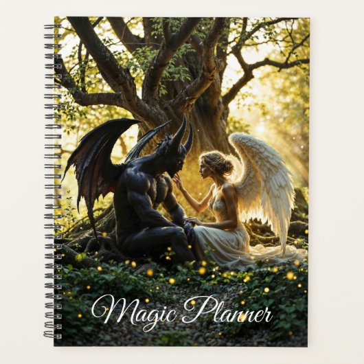 Zwarte witte engel demon mystiek bos planner (Voorkant)