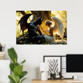 Zwarte witte engel demon mystiek bos poster (Thuiskantoor)