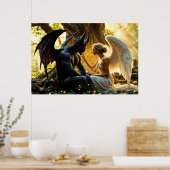 Zwarte witte engel demon mystiek bos poster (Keuken)