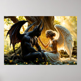 Zwarte witte engel demon mystiek bos poster