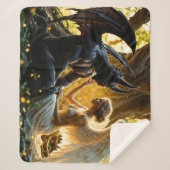 Zwarte witte engel demon mystiek bos sherpa deken (Voorkant)