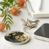 Zwarte witte engel demon mystiek bos sleutelhanger (Zijkant)