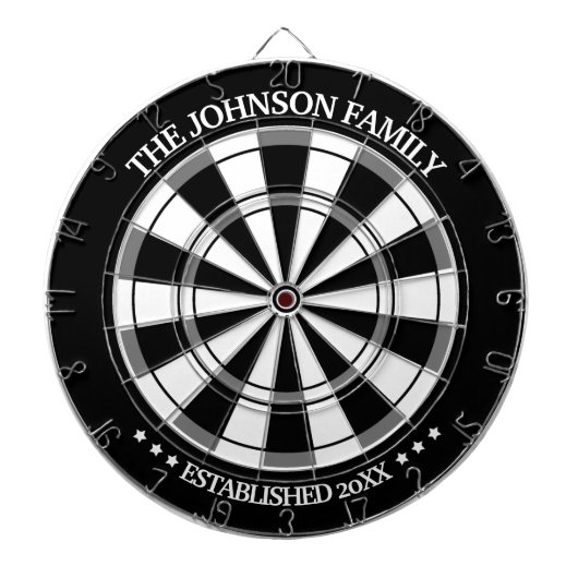 Zwarte/Witte Familienaam Persoonlijk Dart Board Dartbord (Voorkant)