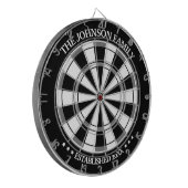 Zwarte/Witte Familienaam Persoonlijk Dart Board Dartbord (Voorkant Links)