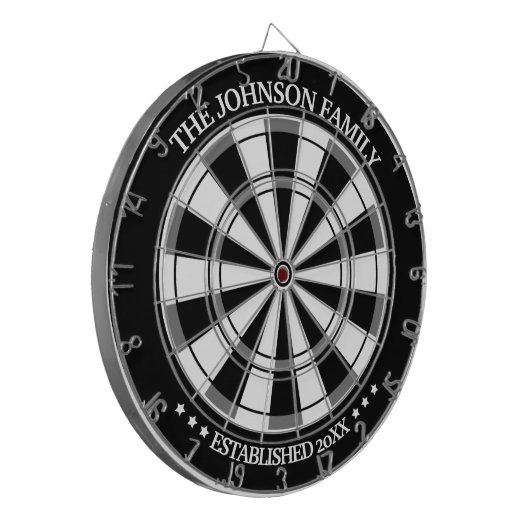 Zwarte/Witte Familienaam Persoonlijk Dart Board Dartbord (Voorkant Links)