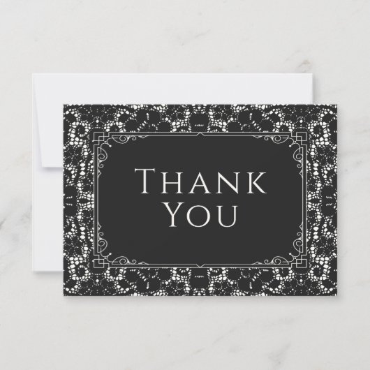  zwarte & witte faux kant bedankkaart (Voorkant)