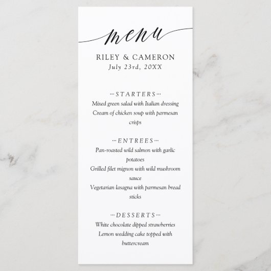 Zwarte witte fijne kalligrafie menu (Voorkant)