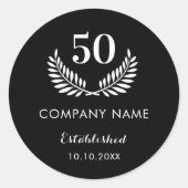 Zwarte witte firmanaam gevestigd ronde sticker (Voorkant)