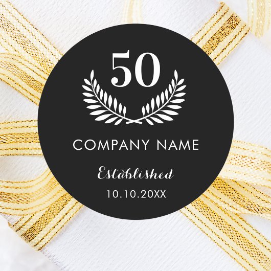 Zwarte witte firmanaam gevestigd ronde sticker