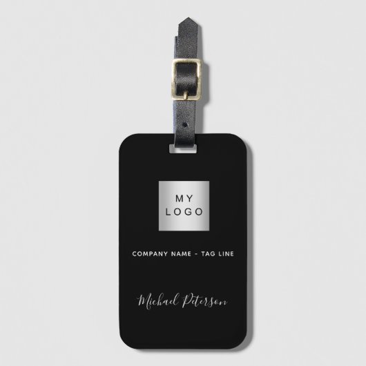 Zwarte witte firmanaam logo bagagelabel (Voorkant (verticaal))