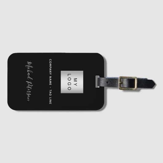 Zwarte witte firmanaam logo bagagelabel (Voorkant (horizontaal))