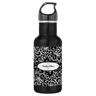 Zwarte witte flacon Water met naam Waterfles