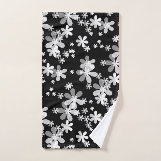 zwarte witte flora bad handdoek (Handdoek)