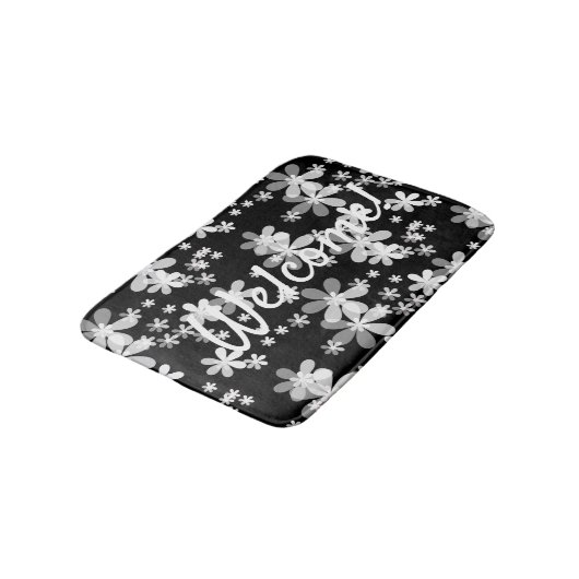 zwarte witte flora badmat (Gekanteld)